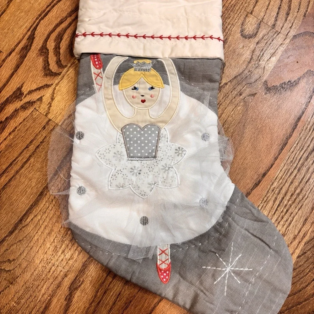 Pottery Barn Kids Ballerina Christmas Stocking Gray Quilted 20